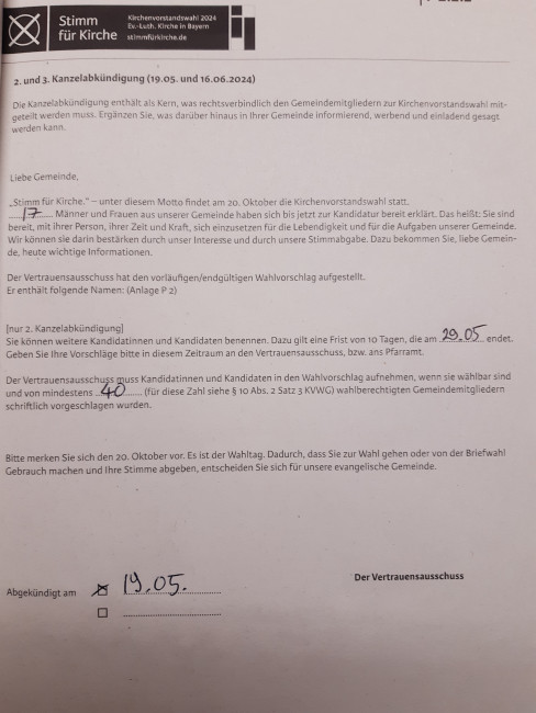 2. Kanzelabkündigung